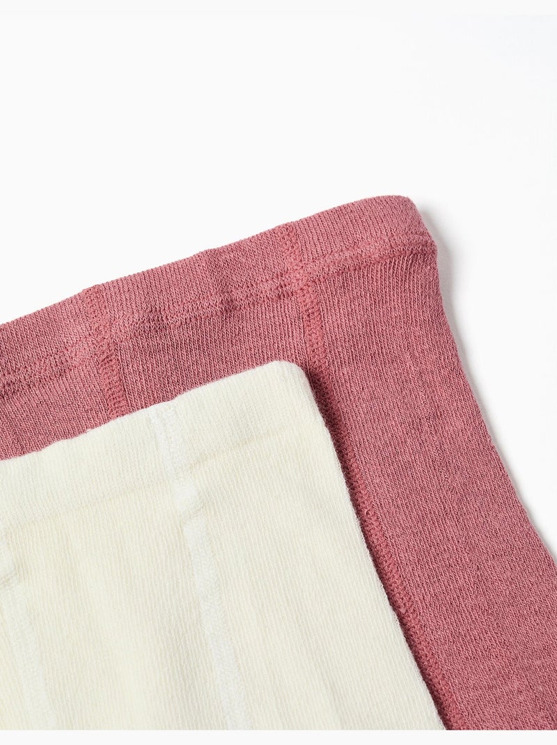 Confezione da 2 paia di collant a costine/jacquard Bianco Rosa - Kiabi