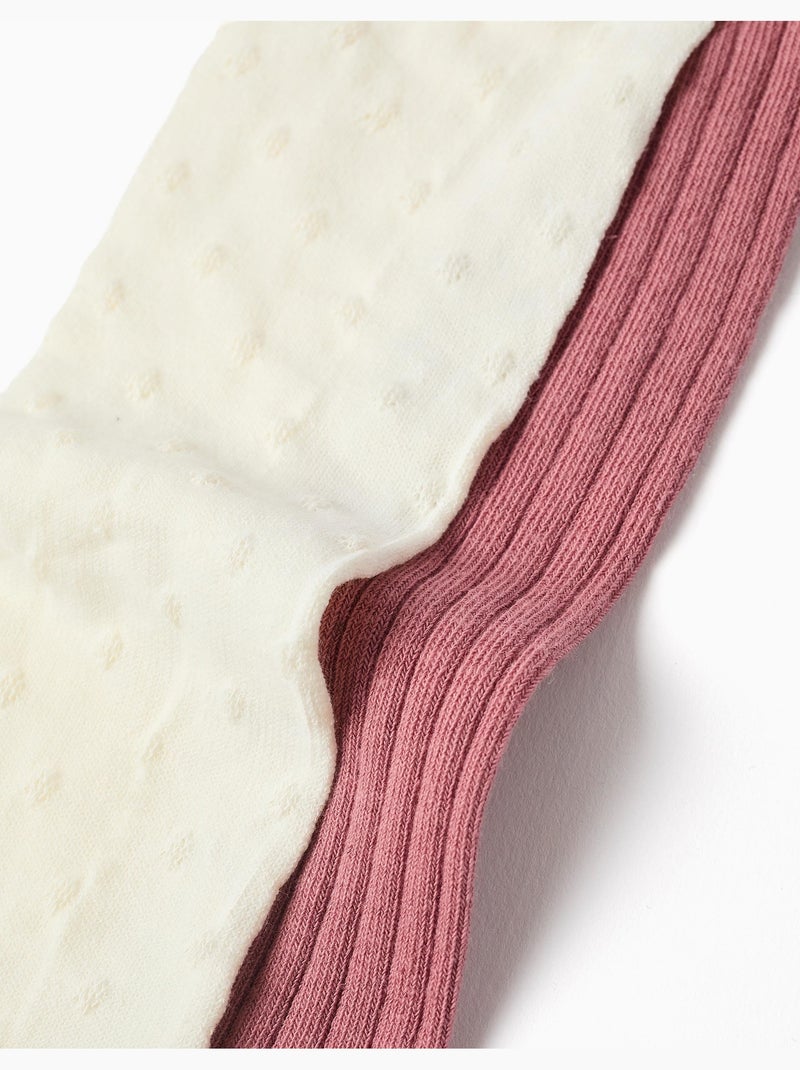 Confezione da 2 paia di collant a costine/jacquard Bianco Rosa - Kiabi