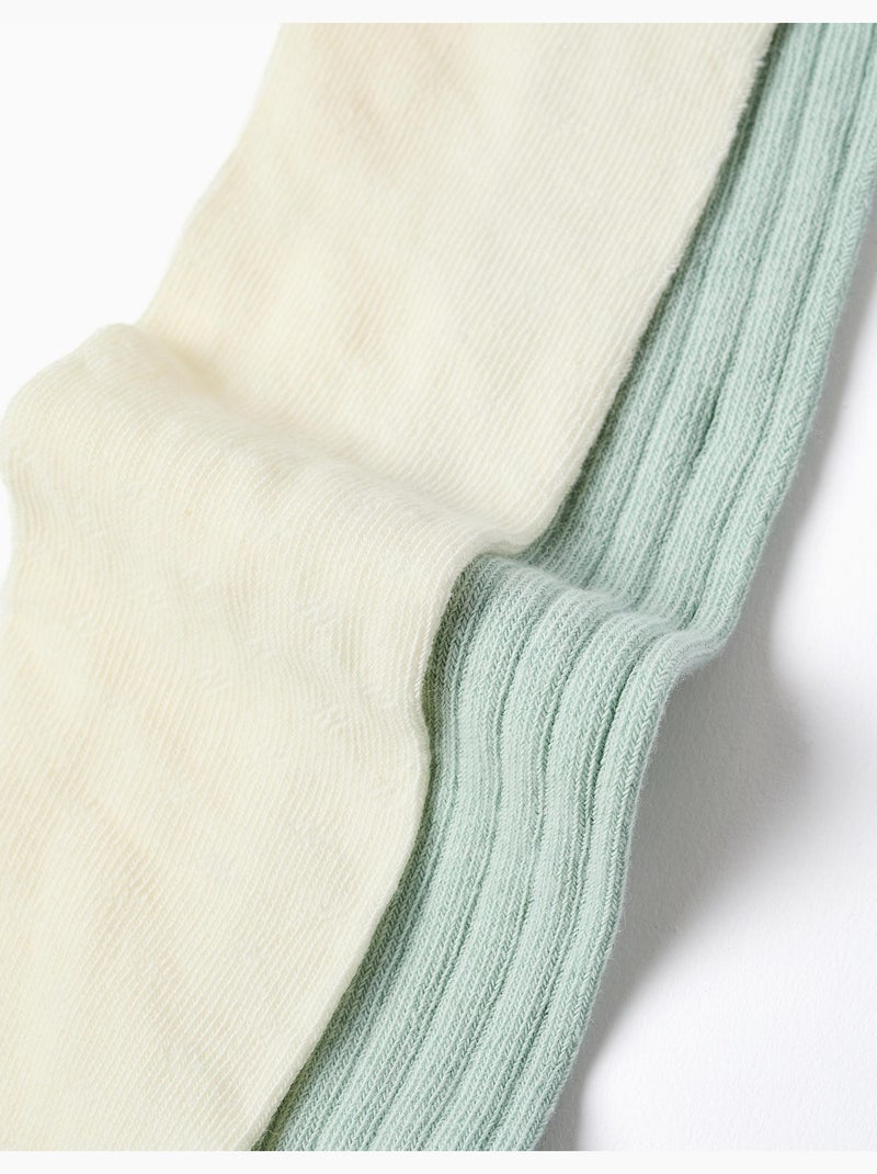Confezione da 2 paia di collant a costine/jacquard Bianco Verde - Kiabi