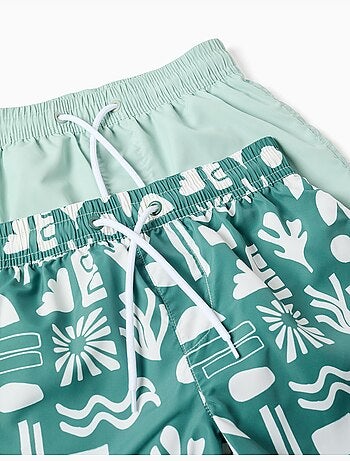Confezione da 2 pantaloncini da bagno liscio/stampato con coulisse