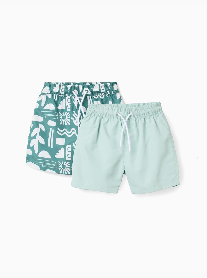 Confezione da 2 pantaloncini da bagno liscio/stampato con coulisse Verde scuro - Kiabi
