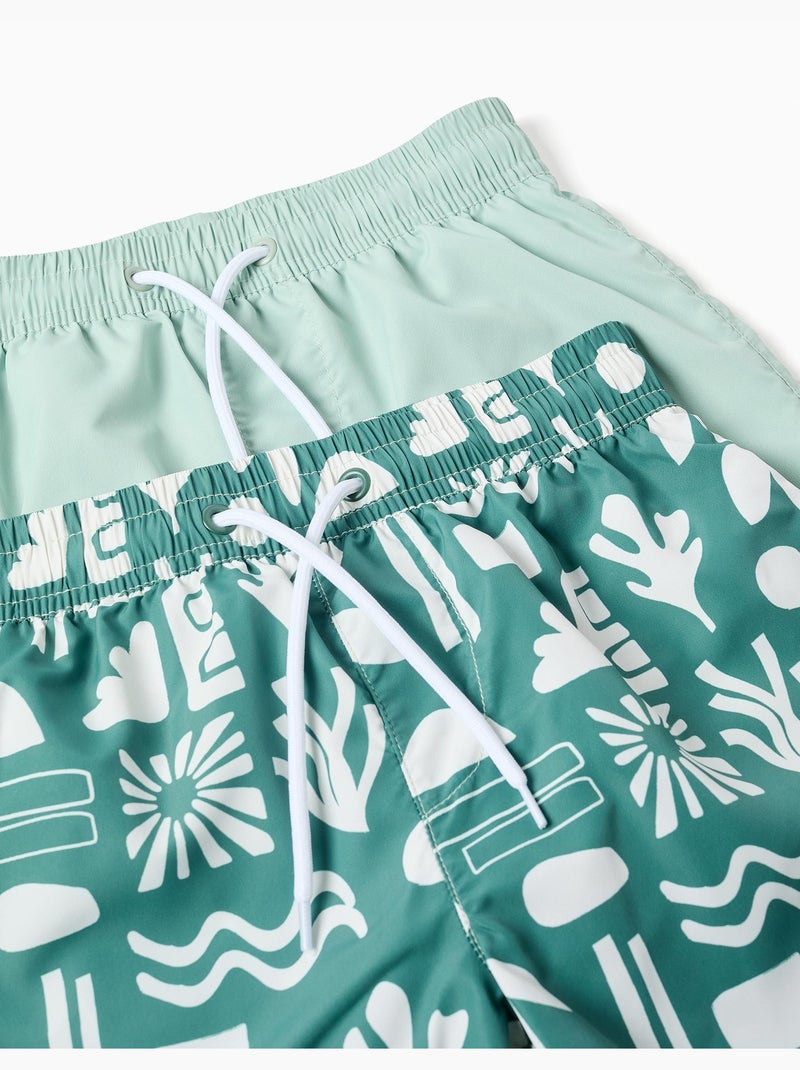 Confezione da 2 pantaloncini da bagno liscio/stampato con coulisse Verde scuro - Kiabi