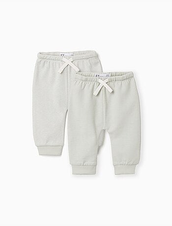 Confezione da 2 pantaloni in cotone tinta unita/a righe
