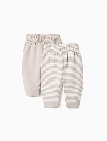 Confezione da 2 pantaloni lisci/a righe in cotone