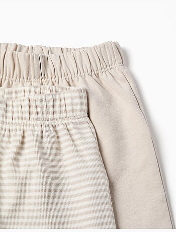 Confezione da 2 pantaloni lisci/a righe in cotone
