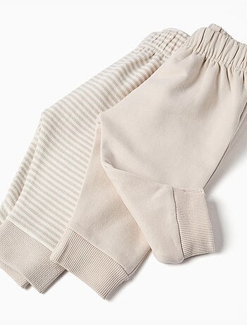 Confezione da 2 pantaloni lisci/a righe in cotone