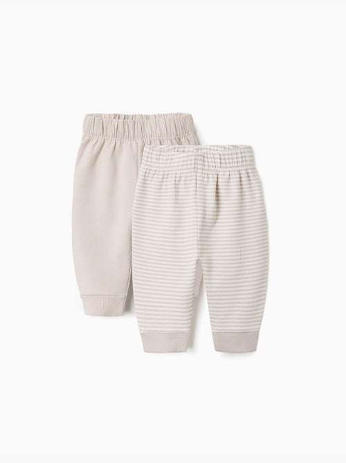 Confezione da 2 pantaloni lisci/a righe in cotone - Kiabi