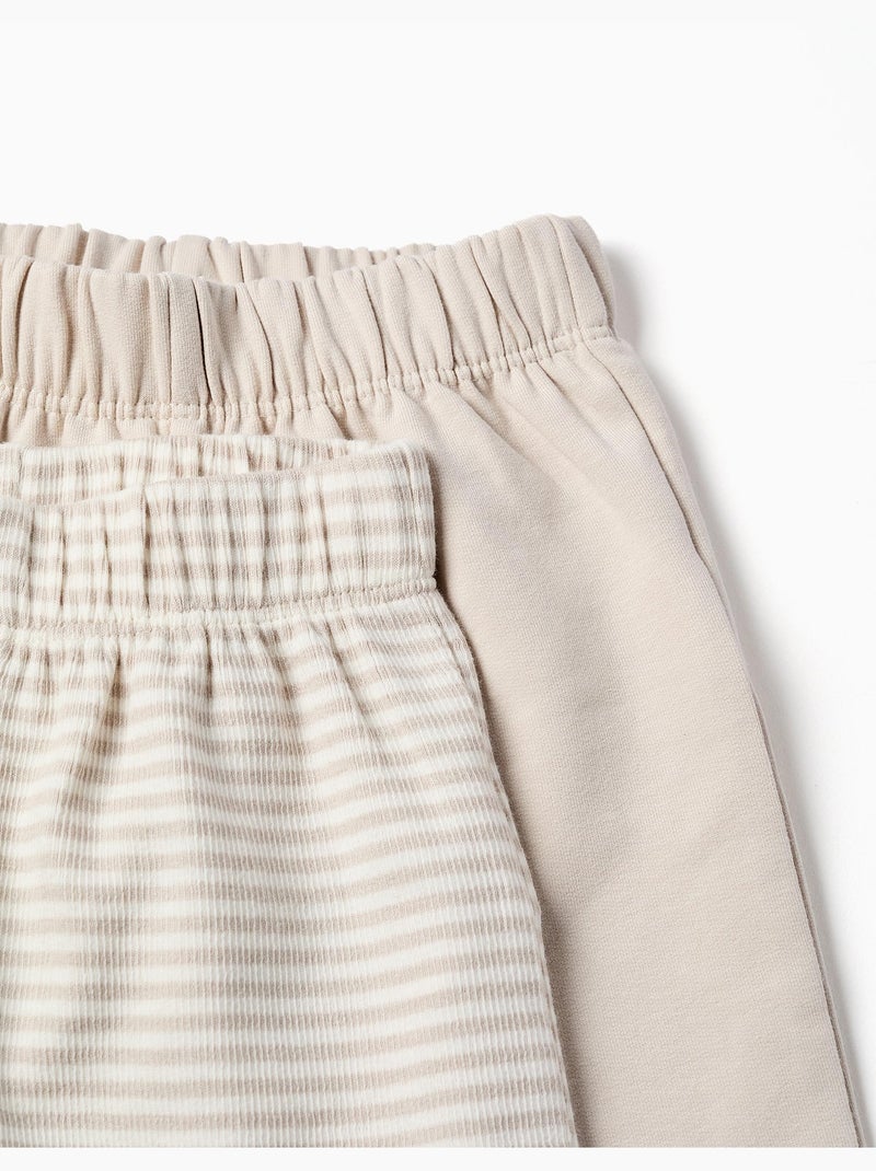 Confezione da 2 pantaloni lisci/a righe in cotone Grigio chiaro - Kiabi