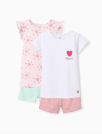 Confezione da 2 pigiami in cotone con stampe di cuori