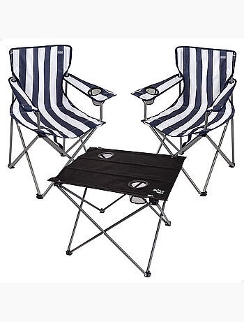 Confezione da 2 sedie da campeggio a righe 48x47x82 cm e tavolo pieghevole 61x50x51 cm