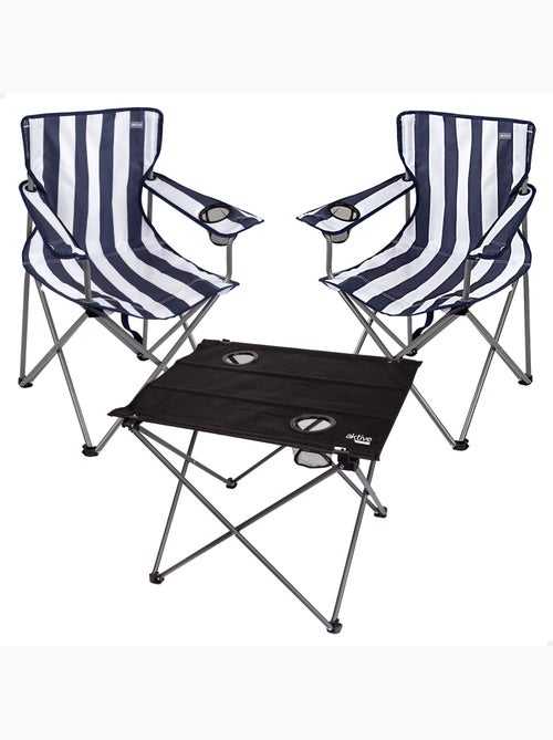 Confezione da 2 sedie da campeggio a righe 48x47x82 cm e tavolo pieghevole 61x50x51 cm - Kiabi Confezione da 2 sedie da campeggio a righe 48x47x82 cm e tavolo pieghevole 61x50x51 cm - Kiabi
