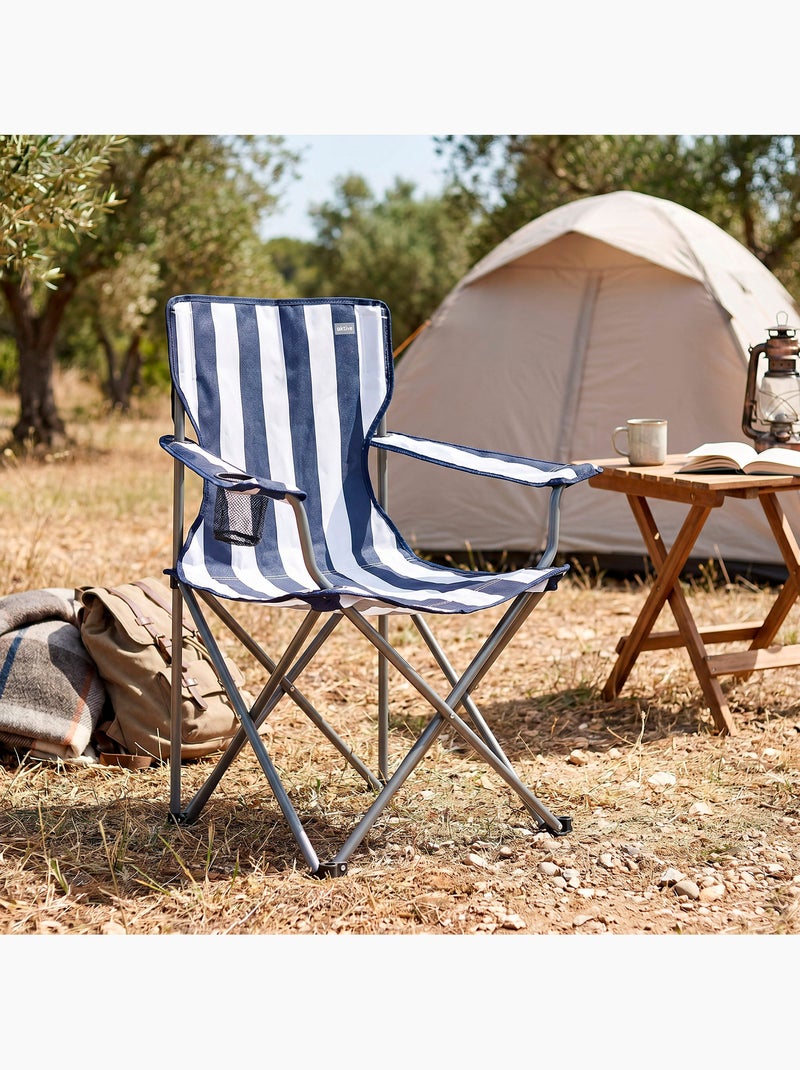 Confezione da 2 sedie da campeggio a righe 48x47x82 cm e tavolo pieghevole 61x50x51 cm Blu Bianco - Kiabi