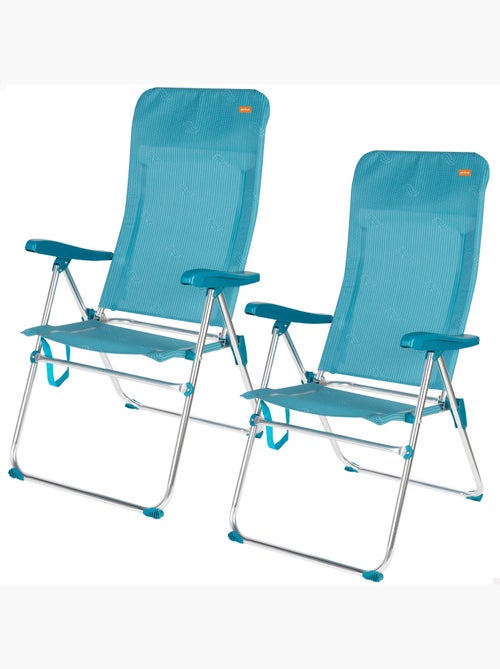 Confezione da 2 sedie da spiaggia alte e multiposizione, 46x67x110 cm,e turchese - Kiabi Confezione da 2 sedie da spiaggia alte e multiposizione, 46x67x110 cm,e turchese - Kiabi