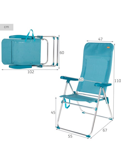 Confezione da 2 sedie da spiaggia alte e multiposizione, 46x67x110 cm,e turchese - Kiabi Confezione da 2 sedie da spiaggia alte e multiposizione, 46x67x110 cm,e turchese - Kiabi