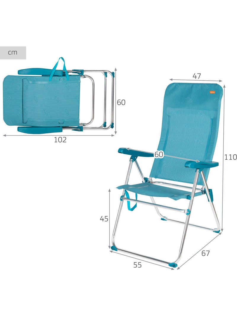Confezione da 2 sedie da spiaggia alte e multiposizione, 46x67x110 cm,e turchese Turchese - Kiabi