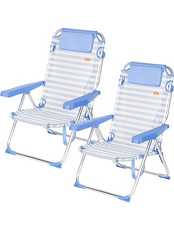 Confezione da 2 sedie da spiaggia alte multiposizione 48x60x90 cm a righe