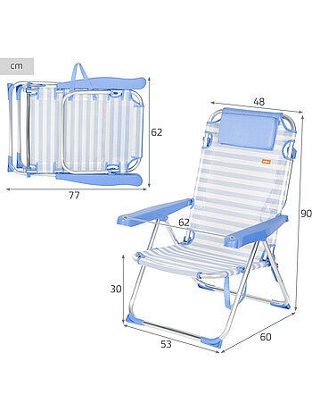 Confezione da 2 sedie da spiaggia alte multiposizione 48x60x90 cm a righe