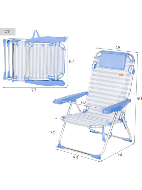 Confezione da 2 sedie da spiaggia alte multiposizione 48x60x90 cm a righe - Kiabi Confezione da 2 sedie da spiaggia alte multiposizione 48x60x90 cm a righe - Kiabi