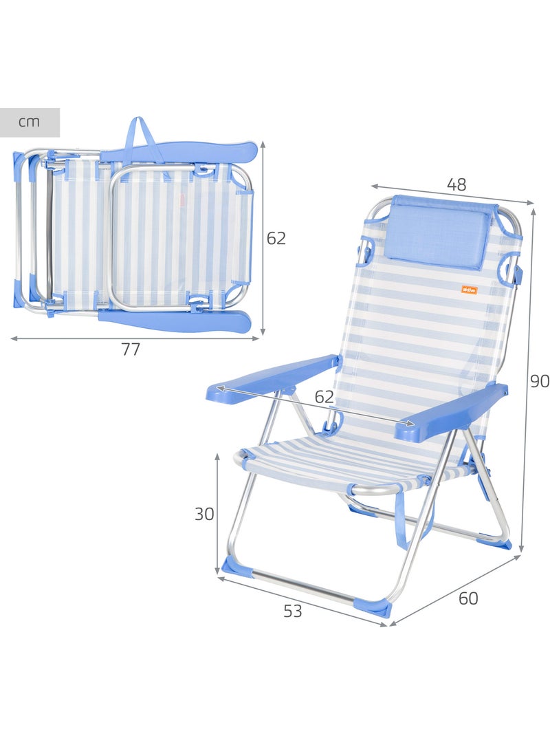 Confezione da 2 sedie da spiaggia alte multiposizione 48x60x90 cm a righe Blu Bianco - Kiabi