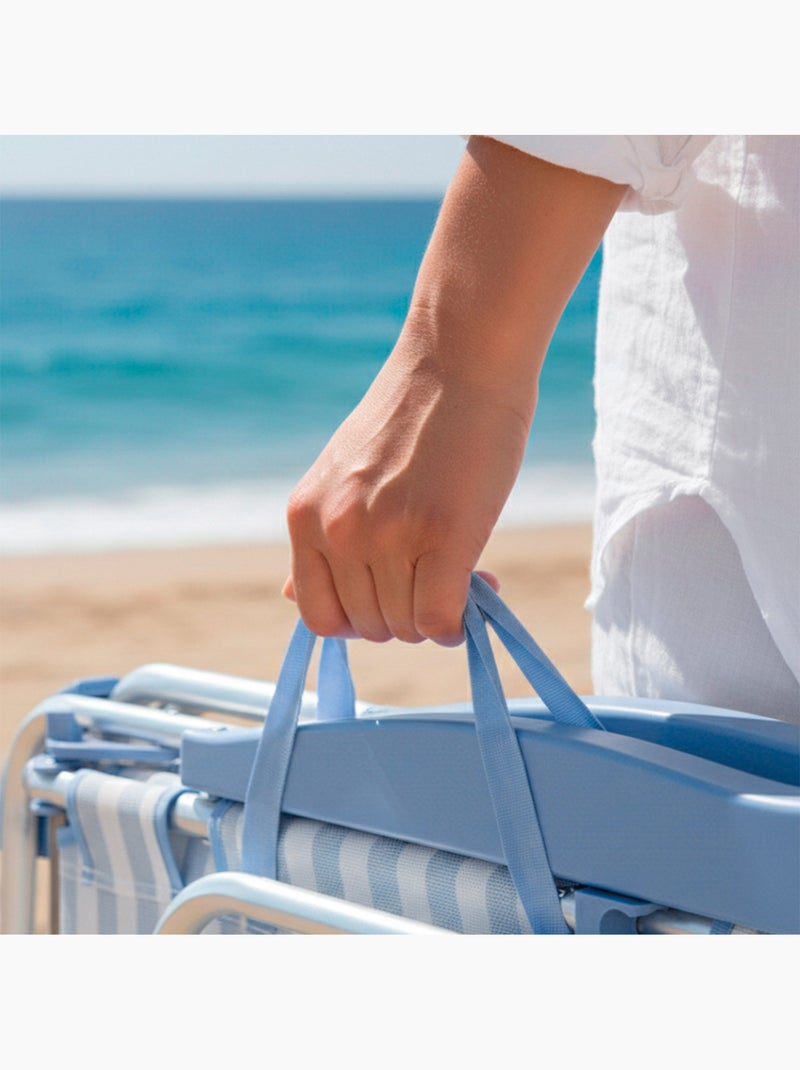 Confezione da 2 sedie da spiaggia alte multiposizione 48x60x90 cm a righe Blu Bianco - Kiabi
