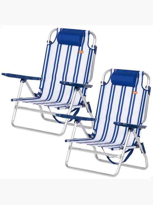 Confezione da 2 sedie da spiaggia basse multiposizione 48x45x83 cm a righe nautiche - Kiabi Confezione da 2 sedie da spiaggia basse multiposizione 48x45x83 cm a righe nautiche - Kiabi
