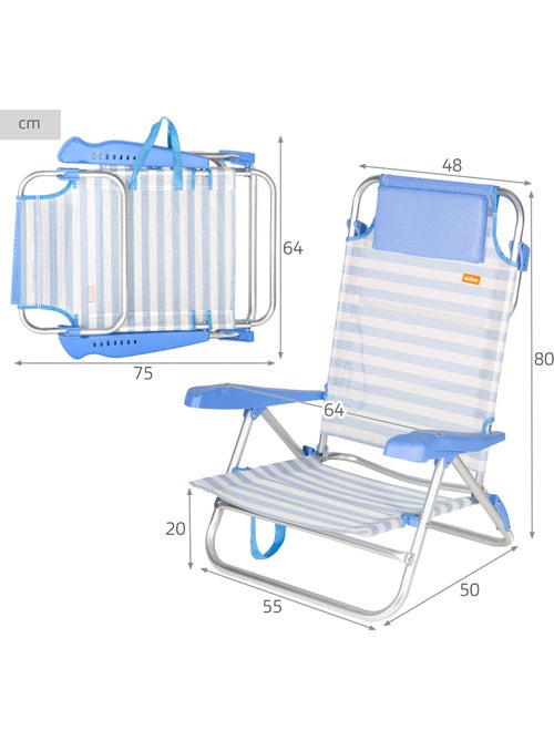 Confezione da 2 sedie da spiaggia basse multiposizione 48x50x80 cm a righe - Kiabi Confezione da 2 sedie da spiaggia basse multiposizione 48x50x80 cm a righe - Kiabi