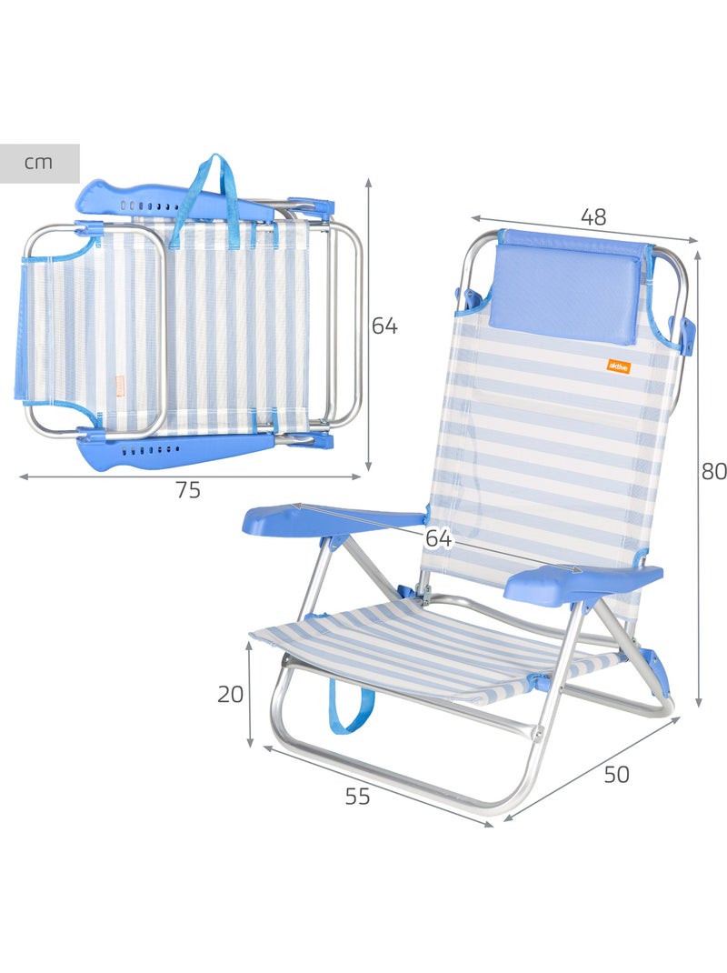 Confezione da 2 sedie da spiaggia basse multiposizione 48x50x80 cm a righe Blu Bianco - Kiabi
