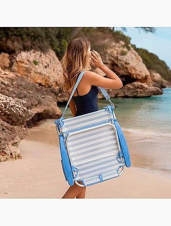 Confezione da 2 sedie da spiaggia basse multiposizione 51x45x76 cm a righe con tasche