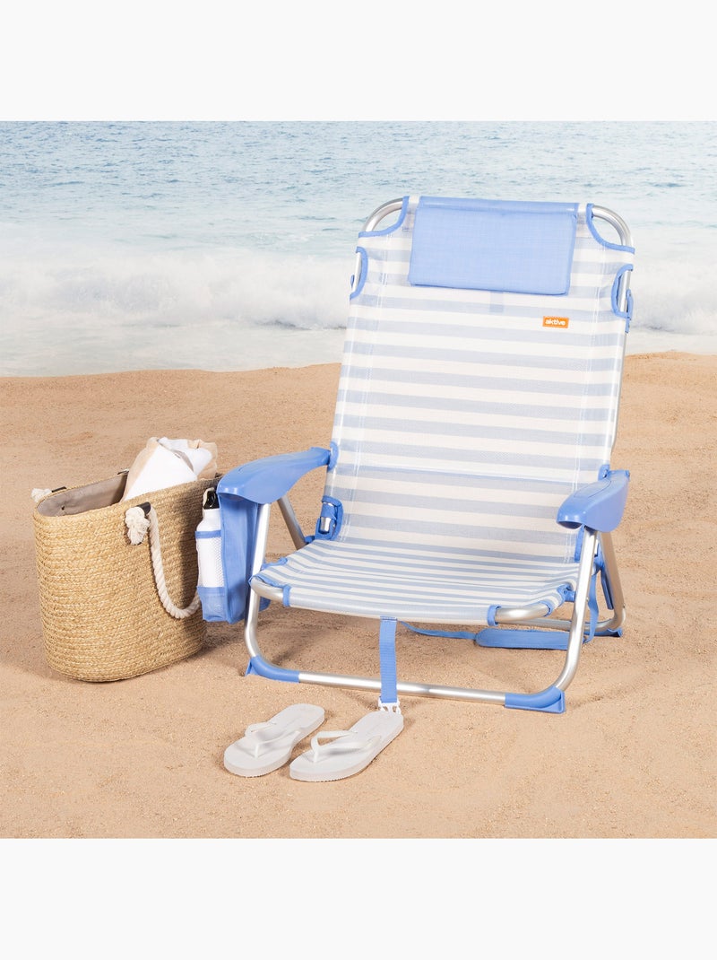 Confezione da 2 sedie da spiaggia basse multiposizione 51x45x76 cm a righe con tasche Blu Bianco - Kiabi