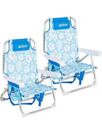 Confezione da 2 sedie da spiaggia medie multiposizione 50x54x80 cm con fiori e tasche
