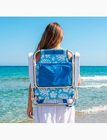 Confezione da 2 sedie da spiaggia medie multiposizione 50x54x80 cm con fiori e tasche