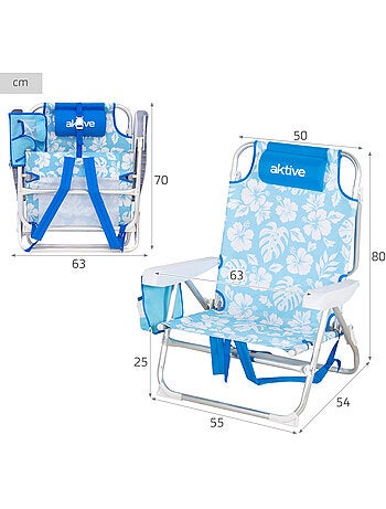 Confezione da 2 sedie da spiaggia medie multiposizione 50x54x80 cm con fiori e tasche