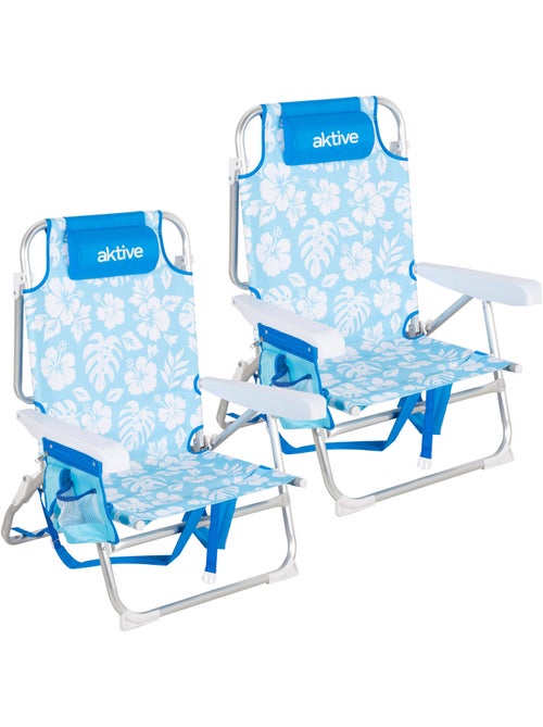 Confezione da 2 sedie da spiaggia medie multiposizione 50x54x80 cm con fiori e tasche - Kiabi Confezione da 2 sedie da spiaggia medie multiposizione 50x54x80 cm con fiori e tasche - Kiabi