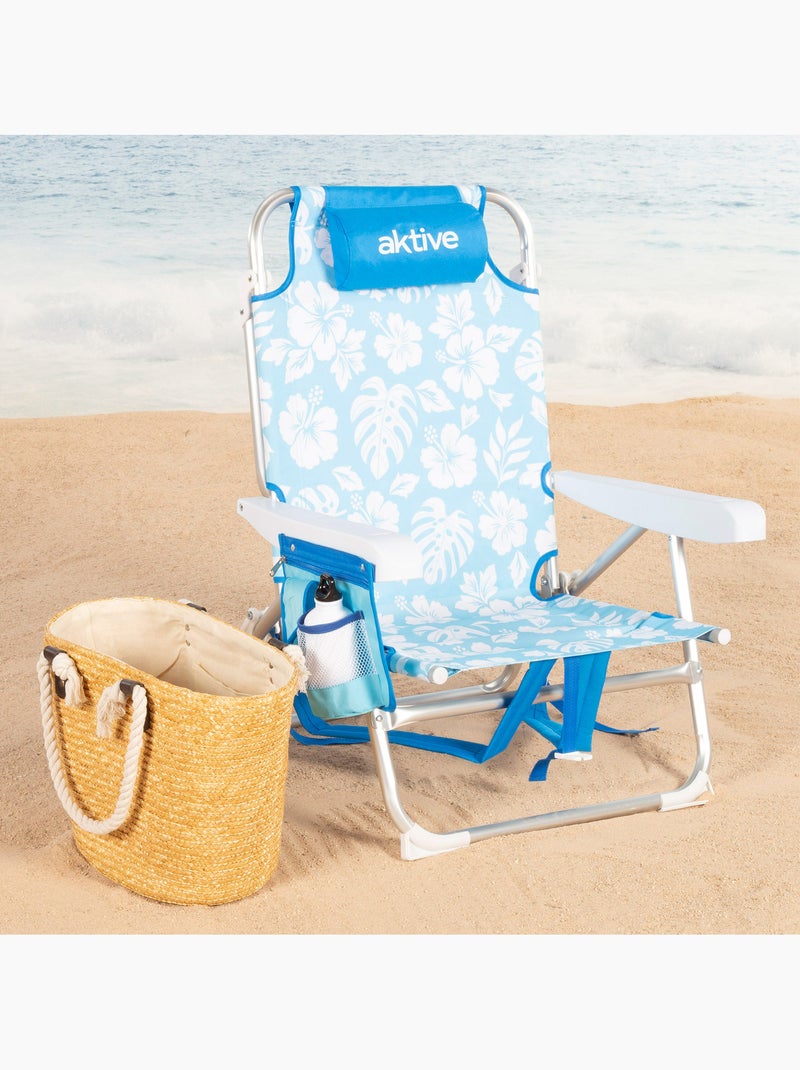 Confezione da 2 sedie da spiaggia medie multiposizione 50x54x80 cm con fiori e tasche Blu - Kiabi