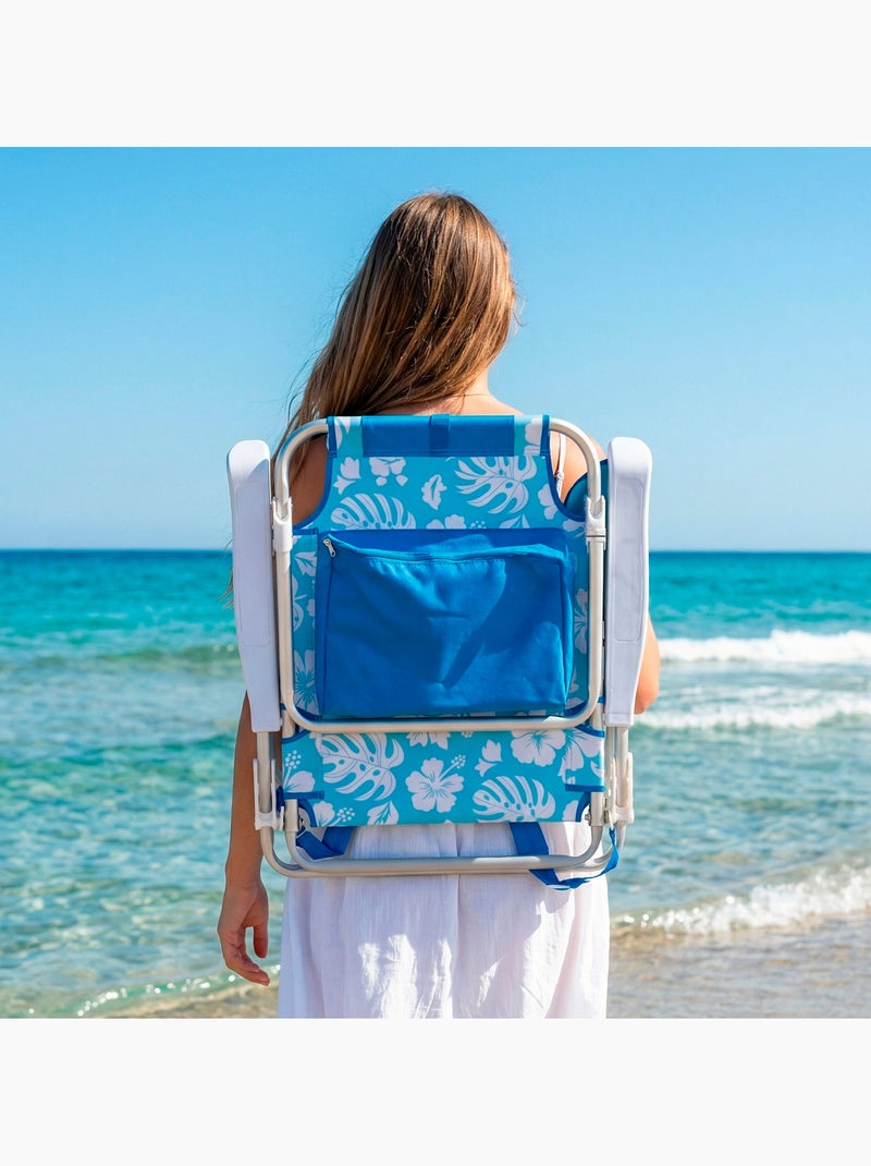 Confezione da 2 sedie da spiaggia medie multiposizione 50x54x80 cm con fiori e tasche Blu - Kiabi