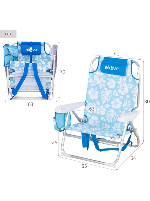 Confezione da 2 sedie da spiaggia medie multiposizione 50x54x80 cm con fiori e tasche - Kiabi Confezione da 2 sedie da spiaggia medie multiposizione 50x54x80 cm con fiori e tasche - Kiabi