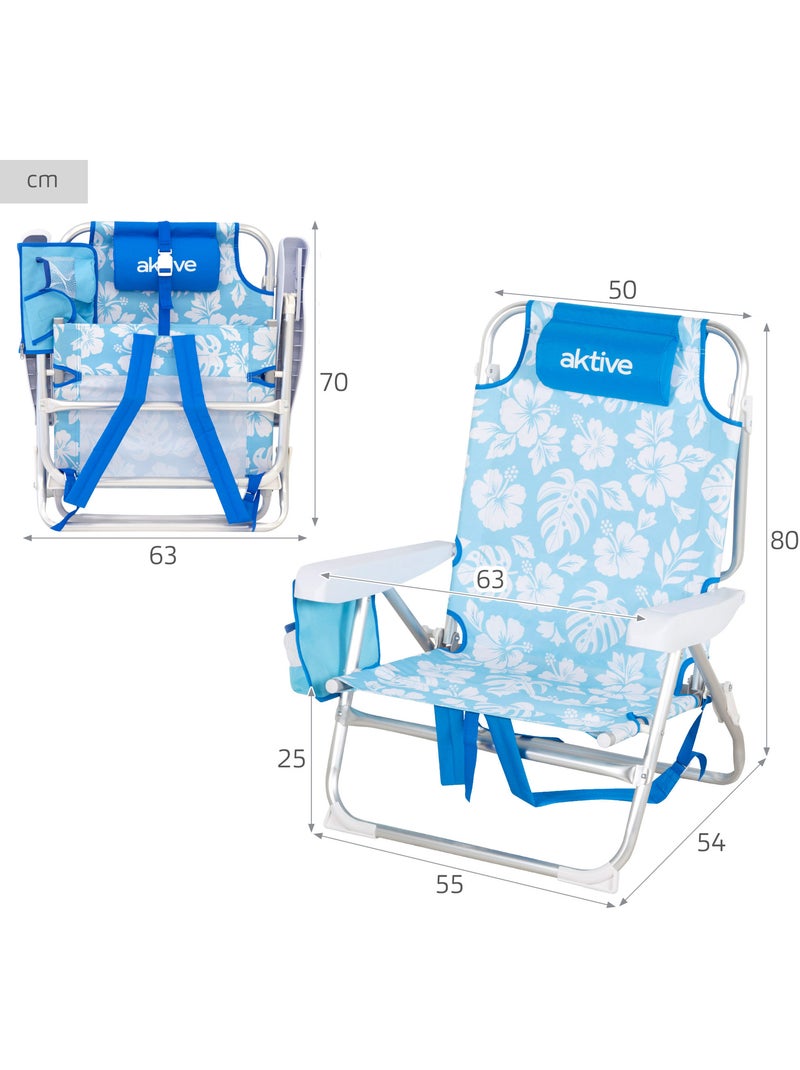 Confezione da 2 sedie da spiaggia medie multiposizione 50x54x80 cm con fiori e tasche Blu - Kiabi