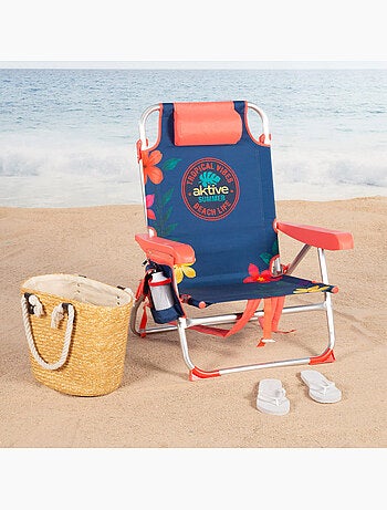 Confezione da 2 sedie da spiaggia medie multiposizione 50x54x80 cm con fiori e tasche