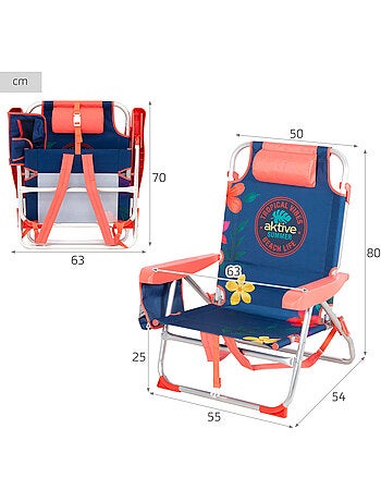 Confezione da 2 sedie da spiaggia medie multiposizione 50x54x80 cm con fiori e tasche