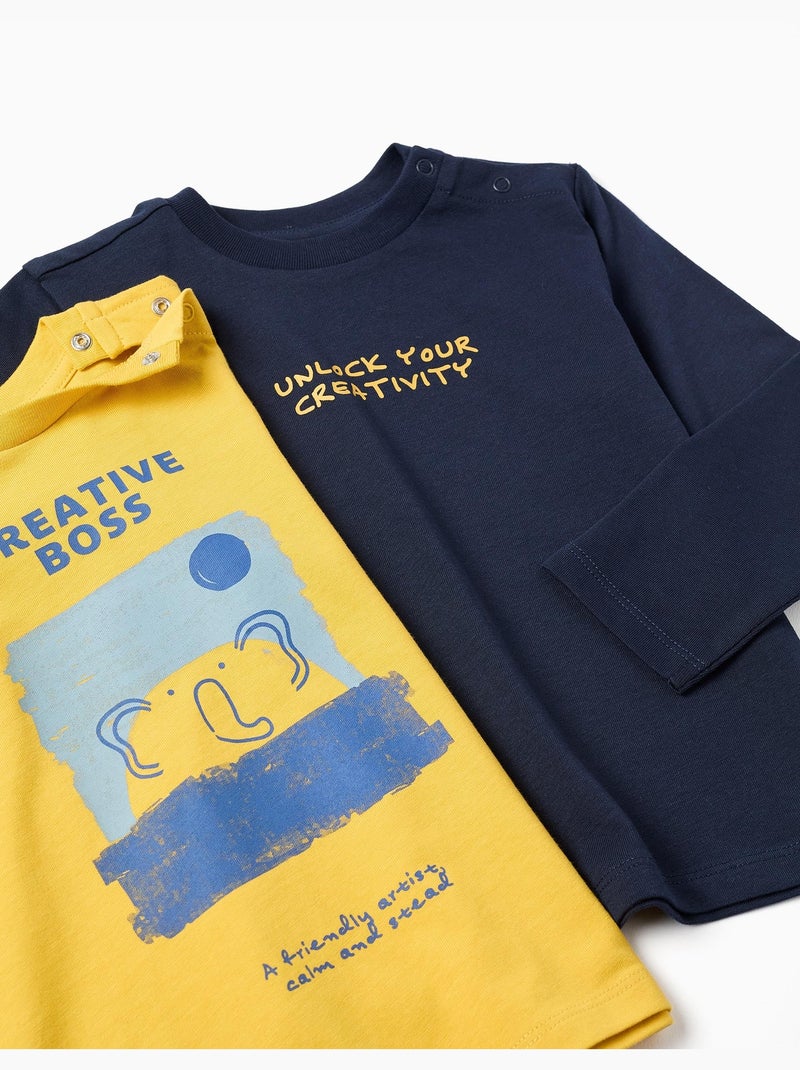 Confezione da 2 t-shirt a maniche lunghe con stampe Giallo scuro - Kiabi