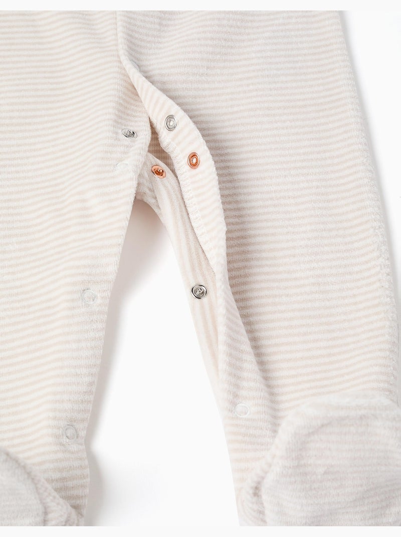 Confezione da 2 tutine con piedini in velluto liscia/a righe Beige/Bianco - Kiabi
