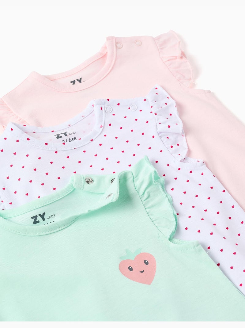 Confezione da 3 pagliaccetti senza maniche in cotone Rosa/Verde - Kiabi