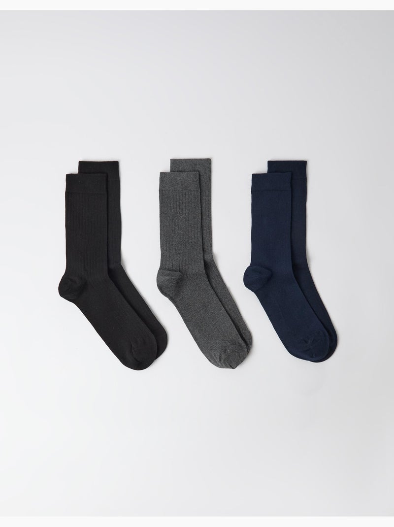 Confezione da 3 paia di calzini a coste, mo fashion Nero - Kiabi