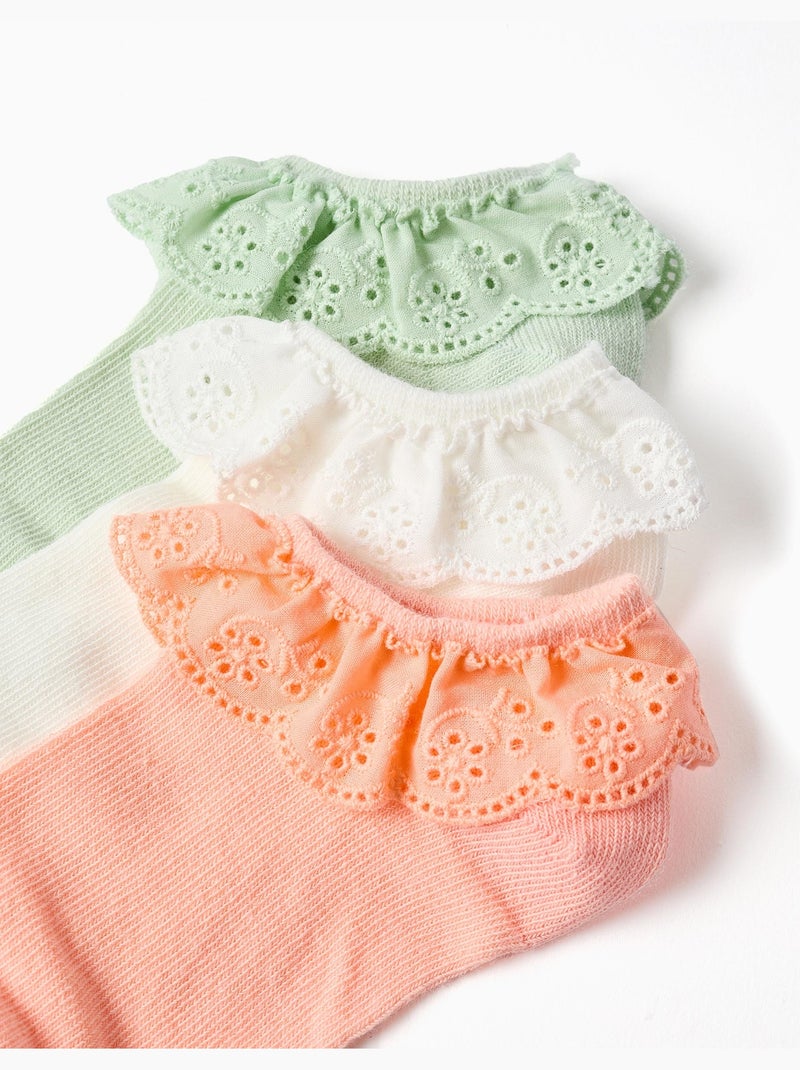 Confezione da 3 paia di calzini alla caviglia con ricami inglesi Rosa/Bianco/Verde - Kiabi