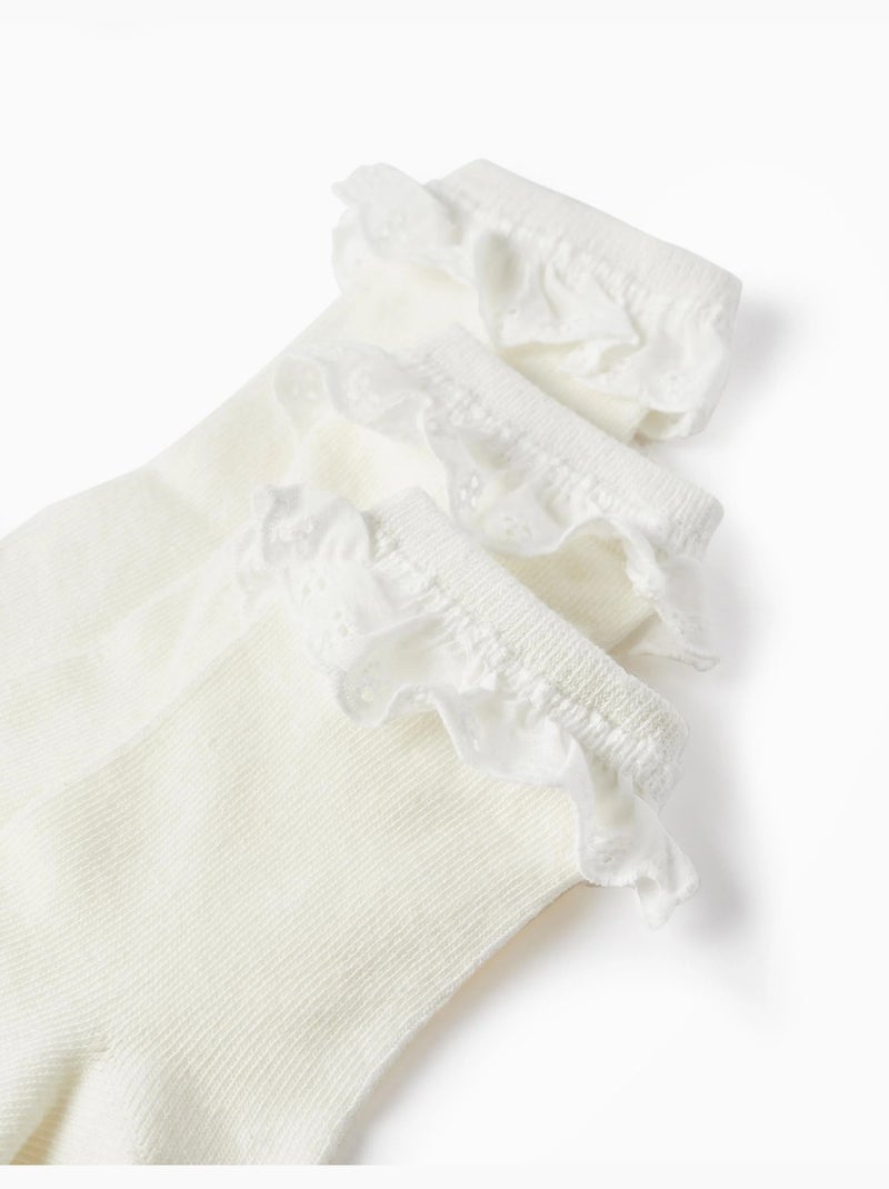 Confezione da 3 paia di calzini con broderie anglaise Bianco - Kiabi