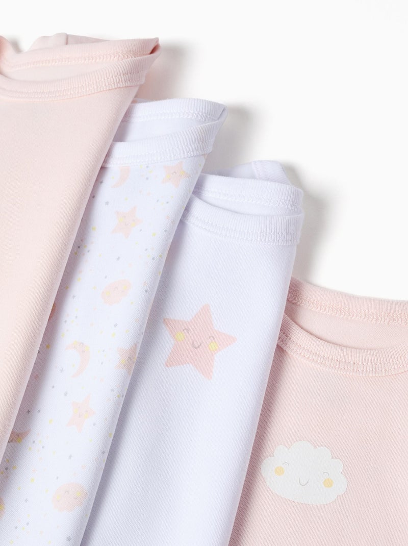 Confezione da 4 body in cotone 'luna & stella' Bianco Rosa - Kiabi