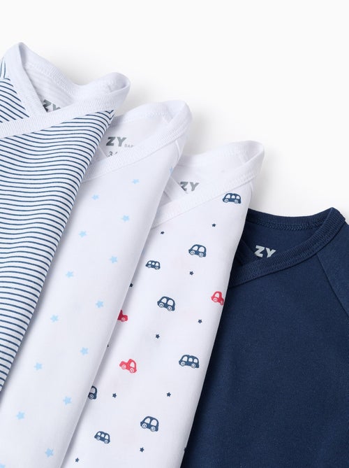 Confezione da 4 body incrociati in cotone  'auto' - Kiabi