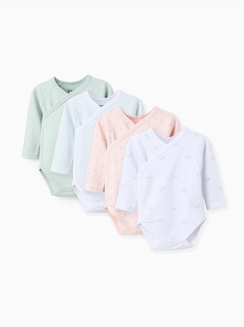 Confezione da 4 body incrociati in cotone - Kiabi