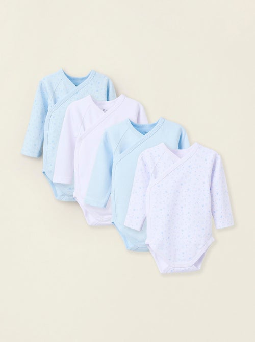 Confezione da 4 body incrociati in cotone  'stelle' - Kiabi