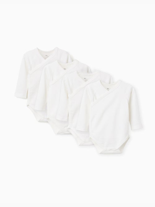 Confezione da 4 body incrociati lisci/a costine in cotone - Kiabi